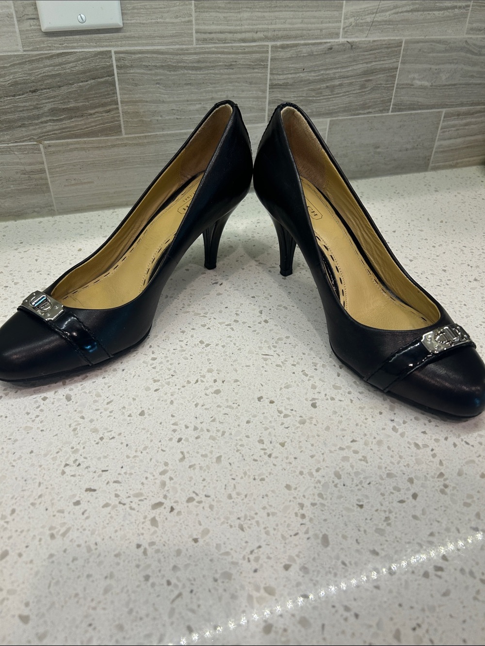 Coach Black Leather Women's Pumps with Silver Hardware, Wanda Sz 8 - Picture 5 of 6